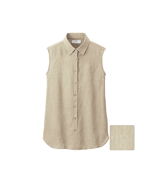 UNIQLO（ユニクロ）の「WOMEN プレミアムリネンシャツ（ノースリーブ）（シャツ/ブラウス・レディース・WHITE/BLUE/BEIGE/RED/ORANGE・XL/L）」の2枚目の写真