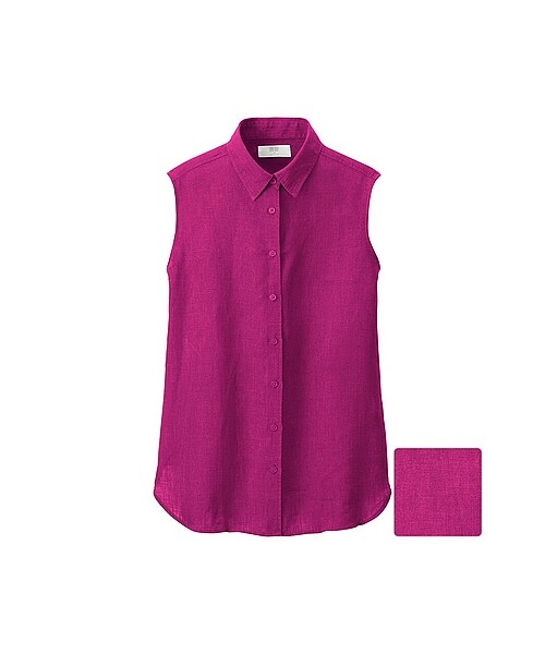 UNIQLO（ユニクロ）の「WOMEN プレミアムリネンシャツ（ノースリーブ）（シャツ/ブラウス・レディース・WHITE/BLUE/BEIGE/RED/ORANGE・XL/L）」の4枚目の写真