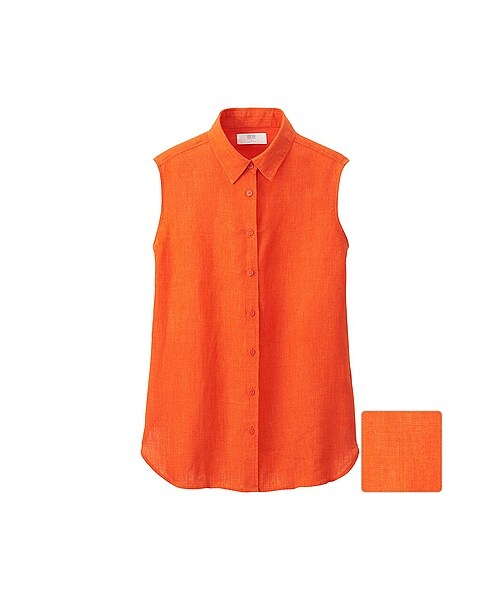 UNIQLO（ユニクロ）の「WOMEN プレミアムリネンシャツ（ノースリーブ）（シャツ/ブラウス・レディース・WHITE/BLUE/BEIGE/RED/ORANGE・XL/L）」の5枚目の写真