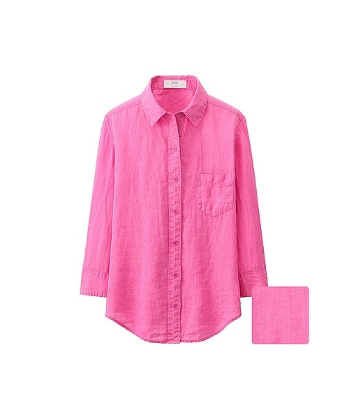 UNIQLO - S799❤️ ユニクロ　プレミアムリネンシャツ　長袖　リネン100%  L ピンク S799❤️ ユニクロ プレミアムリネンシャツ 長袖 リネン100% L