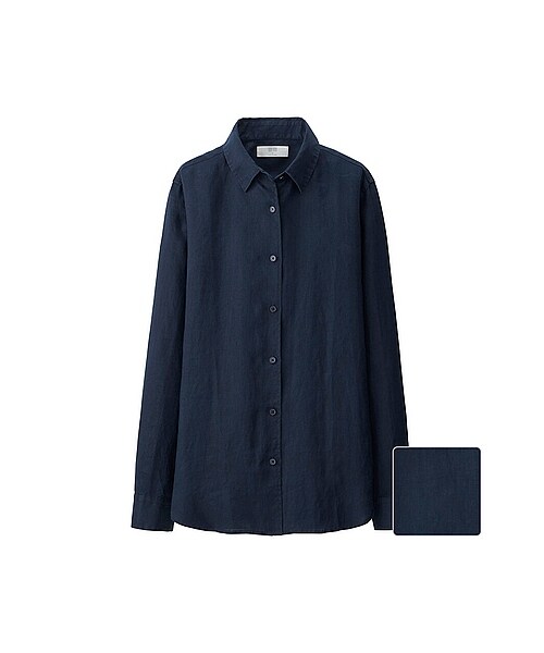 UNIQLO(ユニクロ)の「WOMEN プレミアムリネンシャツ(長袖)(シャツ・ブラウス・レディース・WHITE/NAVY/PINK・L/M/3XL/XL/S)」の2枚目の写真