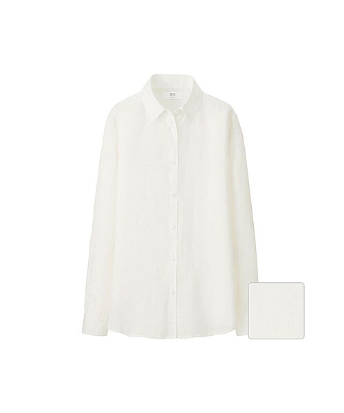 UNIQLO(ユニクロ)の「WOMEN プレミアムリネンシャツ(長袖)(シャツ・ブラウス・レディース・WHITE/NAVY/PINK・L/M/3XL/XL/S)」の1枚目の写真