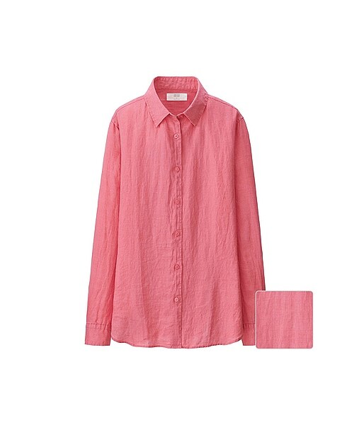 UNIQLO(ユニクロ)の「WOMEN プレミアムリネンシャツ(長袖)(シャツ・ブラウス・レディース・WHITE/NAVY/PINK・L/M/3XL/XL/S)」の3枚目の写真