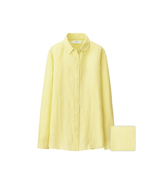 UNIQLO（ユニクロ）の「WOMEN プレミアムリネンシャツ（長袖）A（シャツ/ブラウス・レディース・PURPLE/BEIGE/BLUE/PINK/YELLOW・XL/S/M/L）」の4枚目の写真