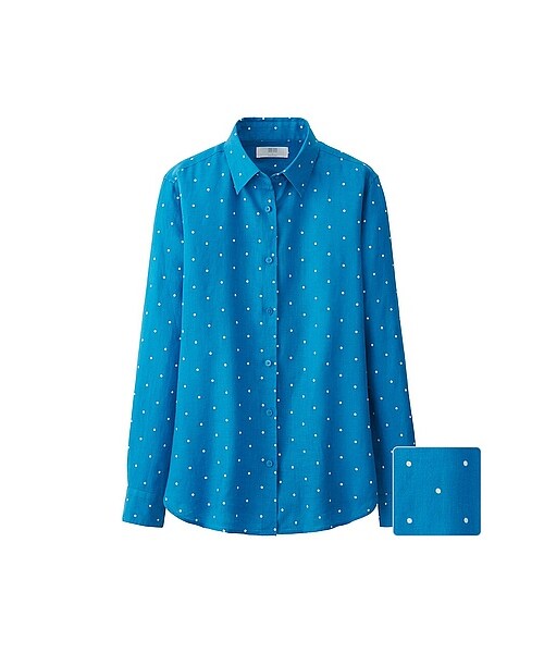 UNIQLO（ユニクロ）の「WOMEN プレミアムリネンプリントシャツ（長袖）（シャツ/ブラウス・レディース・LIGHT ORANGE/BLUE/GREEN/BLACK・XXL/M/S/L/XL）」の5枚目の写真