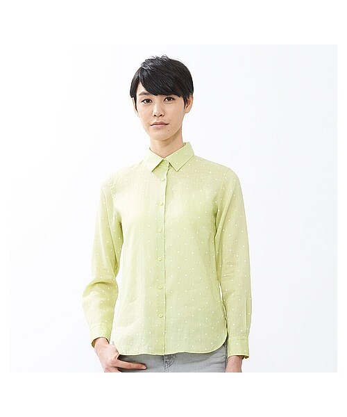 UNIQLO（ユニクロ）の「WOMEN プレミアムリネンプリントシャツ（長袖）（シャツ/ブラウス・レディース・LIGHT ORANGE/BLUE/GREEN/BLACK・XXL/M/S/L/XL）」の4枚目の写真