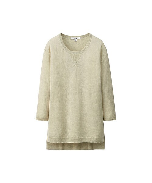 UNIQLO（ユニクロ）の「WOMEN プレミアムリネンクルーネックセーター（7分袖）（ニット/セーター・レディース・BLUE/PINK/NATURAL/NAVY・L/S/XXL/M/XL）」の2枚目の写真