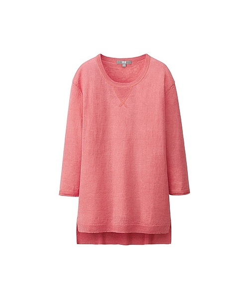 UNIQLO（ユニクロ）の「WOMEN プレミアムリネンクルーネックセーター（7分袖）（ニット/セーター・レディース・BLUE/PINK/NATURAL/NAVY・L/S/XXL/M/XL）」の4枚目の写真