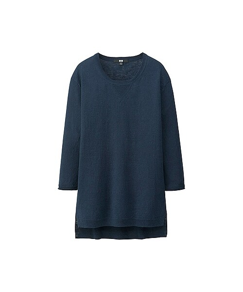 UNIQLO（ユニクロ）の「WOMEN プレミアムリネンクルーネックセーター（7分袖）（ニット/セーター・レディース・BLUE/PINK/NATURAL/NAVY・L/S/XXL/M/XL）」の3枚目の写真