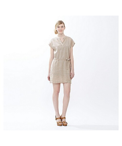 ユニクロ ユニクロ の Women リネンコットンワンピース 半袖 E ワンピース ドレス Wear