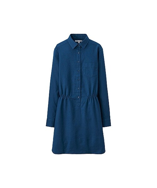 UNIQLO（ユニクロ）の「WOMEN リネンコットンワンピース（長袖）（ワンピース・レディース・BEIGE/BLUE/WHITE・XL/L/M/S）」の4枚目の写真