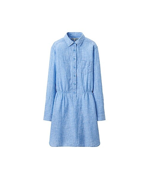 UNIQLO（ユニクロ）の「WOMEN リネンコットンワンピース（長袖）（ワンピース・レディース・BEIGE/BLUE/WHITE・XL/L/M/S）」の3枚目の写真