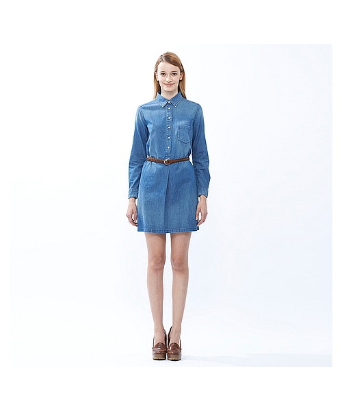 UNIQLO（ユニクロ）の「WOMEN デニムワンピース（長袖）（ワンピース・レディース・BLUE・S/XL/M/L）」の2枚目の写真
