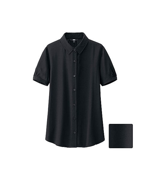 UNIQLO（ユニクロ）の「WOMEN レーヨンエアリーブラウス（半袖）（シャツ/ブラウス・レディース・BLUE/KHAKI/OLIVE/WHITE/BLACK・S/L/M/XL）」の2枚目の写真