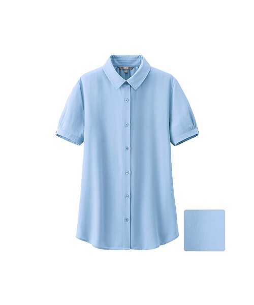 UNIQLO（ユニクロ）の「WOMEN レーヨンエアリーブラウス（半袖）（シャツ/ブラウス・レディース・BLUE/KHAKI/OLIVE/WHITE/BLACK・S/L/M/XL）」の5枚目の写真