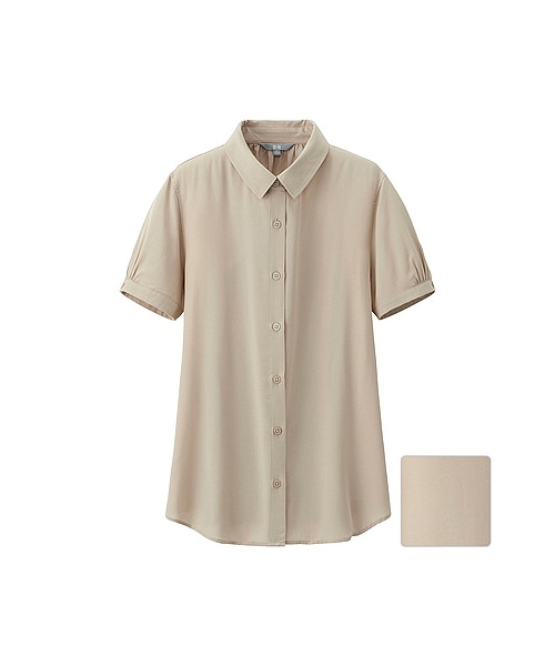 UNIQLO（ユニクロ）の「WOMEN レーヨンエアリーブラウス（半袖）（シャツ/ブラウス・レディース・BLUE/KHAKI/OLIVE/WHITE/BLACK・S/L/M/XL）」の3枚目の写真