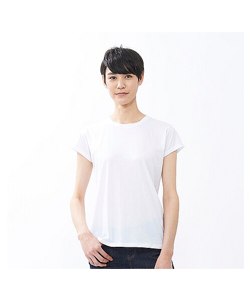 UNIQLO(ユニクロ)の「WOMEN スーピマコットンウォッシュクルーネックT(半袖)+(Tシャツ/カットソー・レディース・LIGHT ORANGE/BLACK/GREEN/PINK/RED/WHITE/ORANGE・S/M/L/XL)」の2枚目の写真