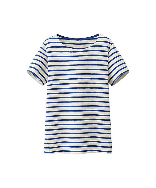 UNIQLO（ユニクロ）の「WOMEN ボーダークルーネックT（半袖）（Tシャツ/カットソー・レディース・BLUE/GREEN/NAVY/OFF WHITE/PINK・M/L/S/XL）」の3枚目の写真