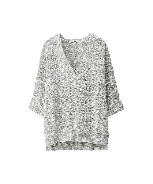 UNIQLO（ユニクロ）の「WOMEN テープヤーンセーター（5分袖）（ニット/セーター・レディース・BLUE/LIGHT GRAY/OFF WHITE・L/S/M）」の2枚目の写真
