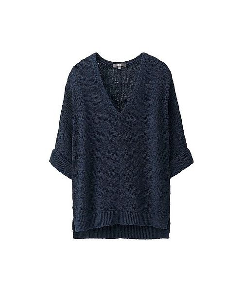 UNIQLO（ユニクロ）の「WOMEN テープヤーンセーター（5分袖）（ニット/セーター・レディース・BLUE/LIGHT GRAY/OFF WHITE・L/S/M）」の4枚目の写真