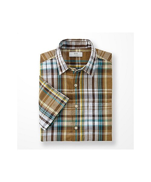 UNIQLO（ユニクロ）の「MEN リネンコットンチェックシャツ（半袖）（カジュアルシャツ(長袖・半袖)・メンズ・PINK/RED/BLUE/GREEN/YELLOW/BROWN・M/L/S/XL）」の4枚目の写真