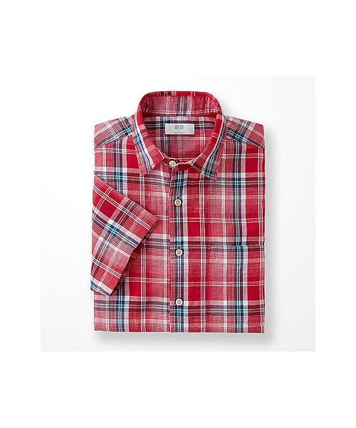 UNIQLO（ユニクロ）の「MEN リネンコットンチェックシャツ（半袖）（カジュアルシャツ(長袖・半袖)・メンズ・PINK/RED/BLUE/GREEN/YELLOW/BROWN・M/L/S/XL）」の12枚目の写真
