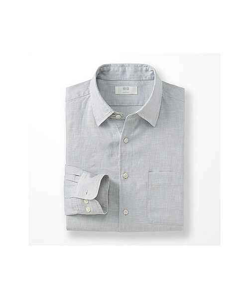 UNIQLO（ユニクロ）の「MEN プレミアムリネンシャツ（長袖）（シャツ/ブラウス・メンズ・BLUE/NAVY/ORANGE/YELLOW/OLIVE/WHITE/GRAY/PINK/BEIGE/BLACK/GREEN/DARK GRAY・L/S/M/XL）」の4枚目の写真