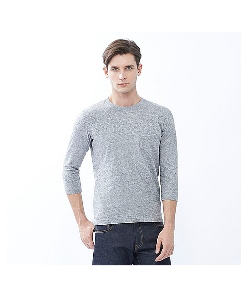 UNIQLO（ユニクロ）の「MEN ウォッシュスラブクルーネックT（7分袖）（Tシャツ（長袖・7分袖）・メンズ・WHITE/BLACK/GREEN/GRAY/NAVY/PINK/DARK GRAY・3XL/XXL/L/M/XL/S/4XL）」の7枚目の写真