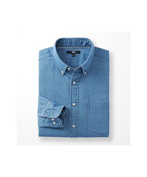 UNIQLO(ユニクロ)の「MEN デニムプリントシャツ(長袖)(シャツ/ブラウス・メンズ・BLUE・M/XL/S/L)」の2枚目の写真