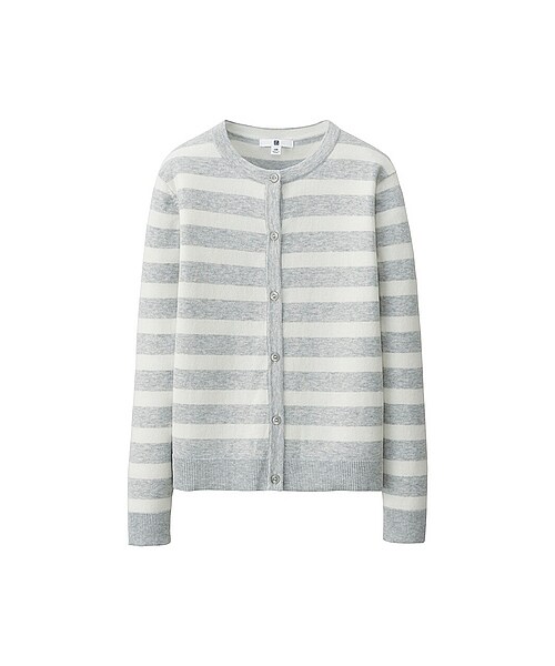 UNIQLO(ユニクロ)の「GIRLS クルーネックカーディガン(ボーダー・長袖)(大きいサイズ(160cm)・キッズ・RED/GRAY/BLUE・110/120/130)」の3枚目の写真