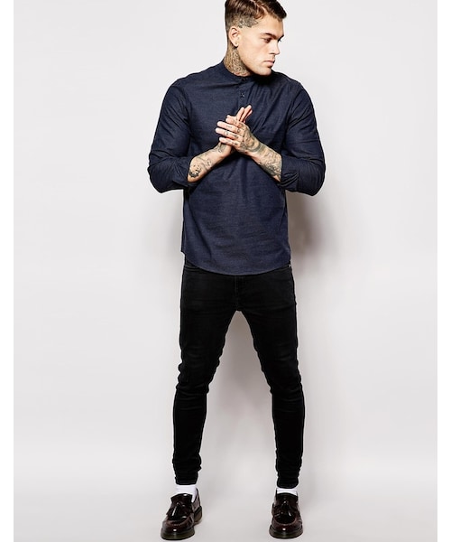 asos(エイソス)の「ASOS BRAND ASOS Shirt In Denim Twill With Half Placket(シャツ/ブラウス・メンズ・navy・S-Chest 36-38"/L-Chest 40-42"/M-Chest 38-40"/XL-Chest 42-44"/XS-Chest 34-36"/XXL-Chest 44-46"/XXXS-Chest 30-32in (76-81cm))」の2枚目の写真
