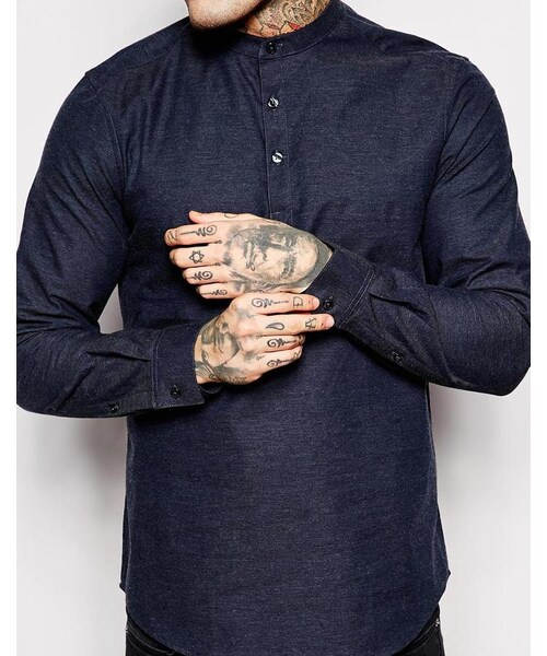 asos(エイソス)の「ASOS BRAND ASOS Shirt In Denim Twill With Half Placket(シャツ/ブラウス・メンズ・navy・S-Chest 36-38"/L-Chest 40-42"/M-Chest 38-40"/XL-Chest 42-44"/XS-Chest 34-36"/XXL-Chest 44-46"/XXXS-Chest 30-32in (76-81cm))」の4枚目の写真