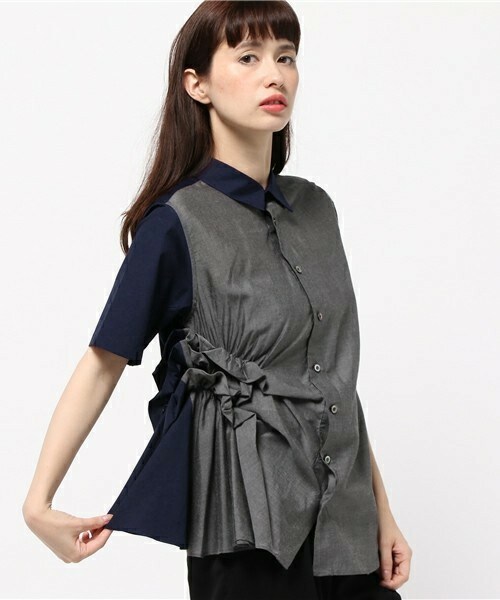 gomme(ゴム)の「ライトシャーリングブラウス(シャツ/ブラウス・レディース・ホワイト/ブラック/ライトグレー/ネイビー・MEDIUM)」の1枚目の写真