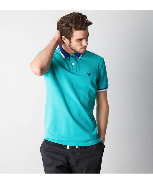 American Eagle（アメリカンイーグル）の「AEOティップドポロ（ポロシャツ・メンズ・ボールドブラック/エアホワイト/アクア/フリートネイビー・S/M/L/XXL/XS/XL/XXXL）」の3枚目の写真
