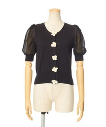 F i.n.t | フラワーモチーフ釦半袖ニットカーディガン(カーディガン/ボレロ)