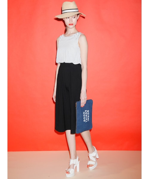 MURUA（ムルーア）の「【FEMININE】エアリーガウチョロンパース（オールインワン・サロペット・レディース・ホワイト/ブラック/ミックス・1/2）」の4枚目の写真