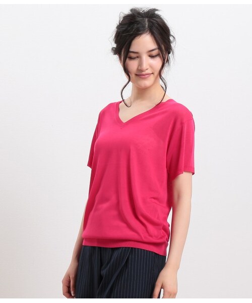 ROPE' PICNIC(ロペピクニック)の「RAYON ニットプルオーバー(トップス・レディース・ブラック/ホワイト/キャメル/ピンク・38)」の5枚目の写真