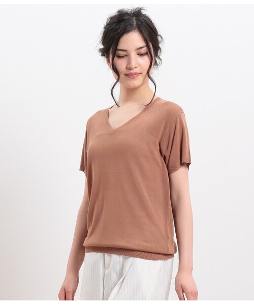 ROPE' PICNIC(ロペピクニック)の「RAYON ニットプルオーバー(トップス・レディース・ブラック/ホワイト/キャメル/ピンク・38)」の4枚目の写真