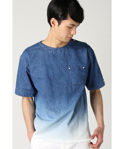 417 EDIFICE（フォーワンセブンエディフィス）の「417*WORLD WORKERS デニムクルーネック TEE（トップス・メンズ・ネイビー/サックスブルー・M/L）」の2枚目の写真