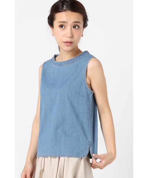 SLOBE IENA（スローブイエナ）の「デニムノースリーブブラウス（トップス・レディース・ネイビー/ブルー・フリー）」の3枚目の写真