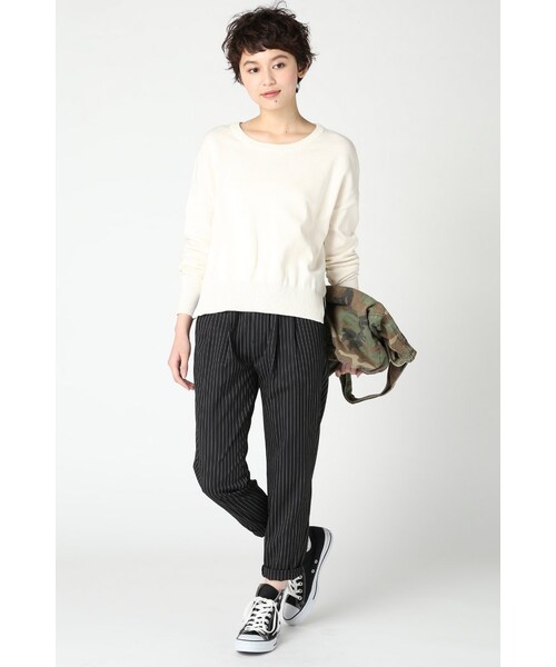 JOURNAL STANDARD（ジャーナルスタンダード）の「T/Rストライプウエストゴムパンツ（パンツ・レディース・ブラック/ネイビー・36/38/40）」の12枚目の写真