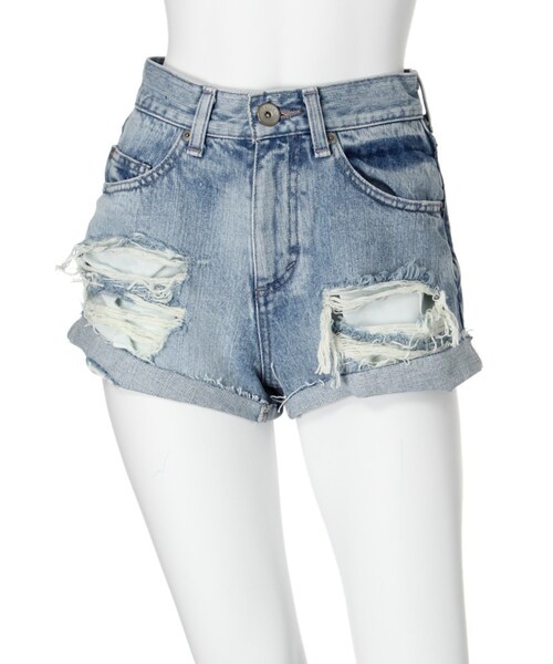 GYDA（ジェイダ）の「J/Wダメージショートパンツ（パンツ・レディース・オフホワイト/ブルー/アイスブルー・XS/S/M）」の7枚目の写真