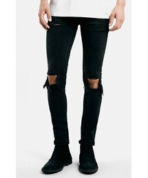 TOPMAN | Topman Ripped Stretch Skinny Fit Jeans (Black)(デニムパンツ)