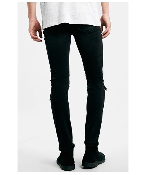 TOPMAN（トップマン）の「Topman Ripped Stretch Skinny Fit Jeans (Black)（デニムパンツ・メンズ・Black・34 x 32/36 x 34/30 x 30/32 x 34/32 x 32/34 x 34/30 x 32/32 x 30）」の4枚目の写真