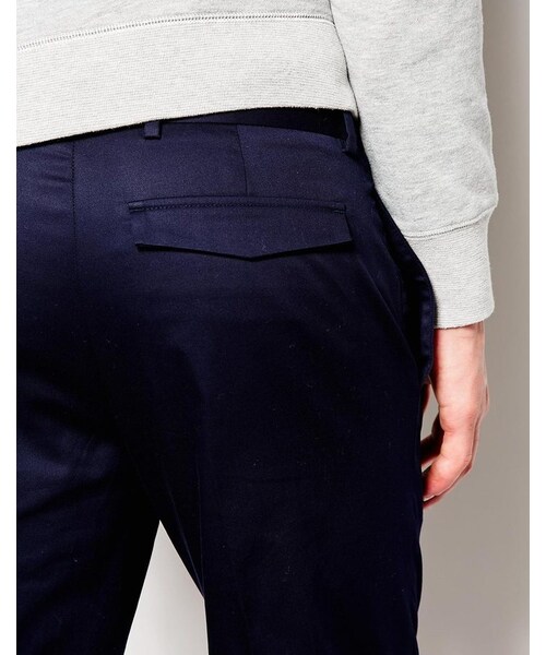 asos（エイソス）の「ASOS BRAND ASOS Skinny Fit Smart Pants In Cotton Sateen（その他パンツ・メンズ・navy・W34 L32-W86cm L81cm/W26 L30-W66cm L76cm/W26 L32-W66cm L81cm/W28 L30-W71cm L76cm/W28 L32-W71cm L81cm/W28 L34-W71cm L86cm/W29 L32-W74cm L81cm/W30 L30-W76cm L76cm/W30 L32-W76cm L81cm/W30 L34-W76cm L86cm/W31 L32-W79cm L81cm/W31 L34-W79cm L86cm/W32 L30-W81cm L76cm/W32 L32-W81cm L81cm/W32 L34-W81cm L86cm/W33 L30-W84cm L76cm/W33 L32-W84cm L81cm/W33 L34-W84cm L86cm/W34 L30-W86cm L76cm/W34 L34-W86cm L86cm/W36 L30-W91cm L76cm/W36 L32-W91cm L81cm/W38 L32-W96cm L81cm）」の3枚目の写真