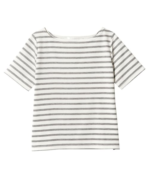 PEACH JOHN（ピーチジョン）の「ＰＪ／ボーダーボートネック半袖Ｔ（トップス・レディース・ネイビー/オフホワイト/ヘザーグレー・S/M/M/L）」の2枚目の写真