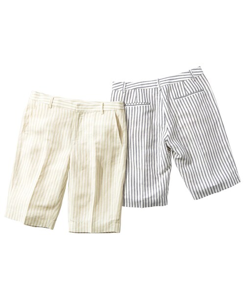 PEACH JOHN（ピーチジョン）の「ＰＪ／リネン混ストライプハーフパンツ（パンツ・レディース・ベージュ/ネイビー・S/M/L）」の2枚目の写真