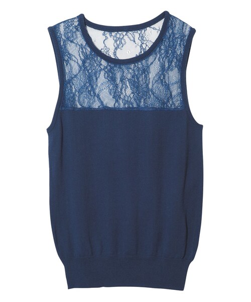 PEACH JOHN（ピーチジョン）の「ＰＪ／レースニットタンク（トップス・レディース・ネイビー/ボーダーＢＫ・S/M/M/L）」の2枚目の写真