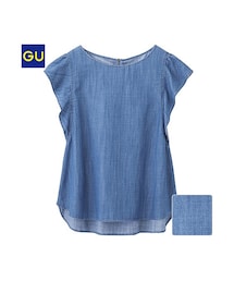 GU | （GU）テンセルデニムフリルブラウス（ノースリーブ）(トップス)