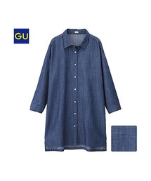 GU | (GU)デニムシャツチュニック(7分袖)(ワンピース/ドレス)